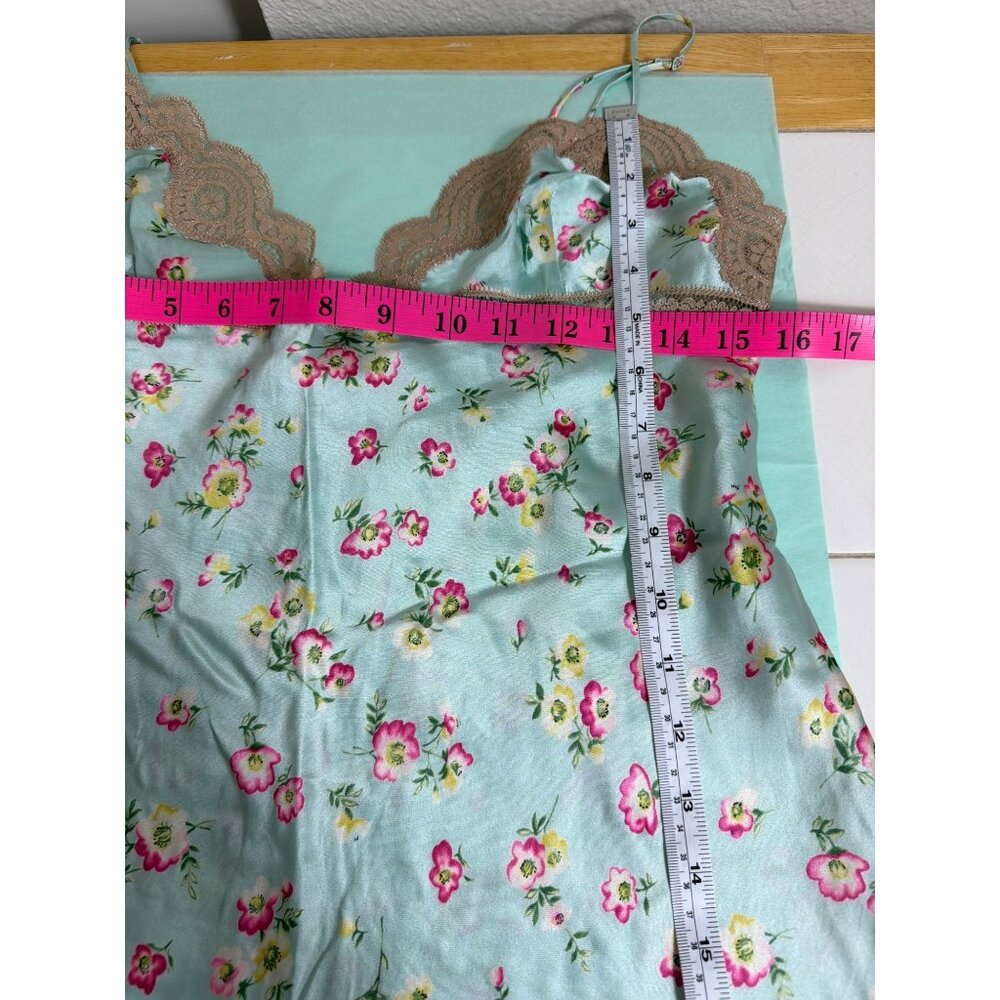 Vintage Victoria's secret 100% Silk Floral Lace Trim Chemise Slip Dress Size L - Picture 9 of 12